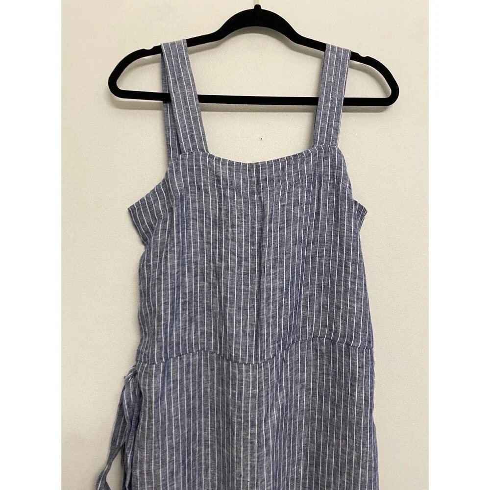 NWT Quince 100% European Linen Square Neck Jumpsuit Sz S Blue Chambray Stripe